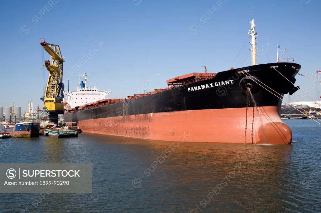Cargo ship Panamax Giant in shipyard at Botlek, Port of Rotterdam, Netherlands. (Photo by: Geography Photos/UIG via Getty Images)