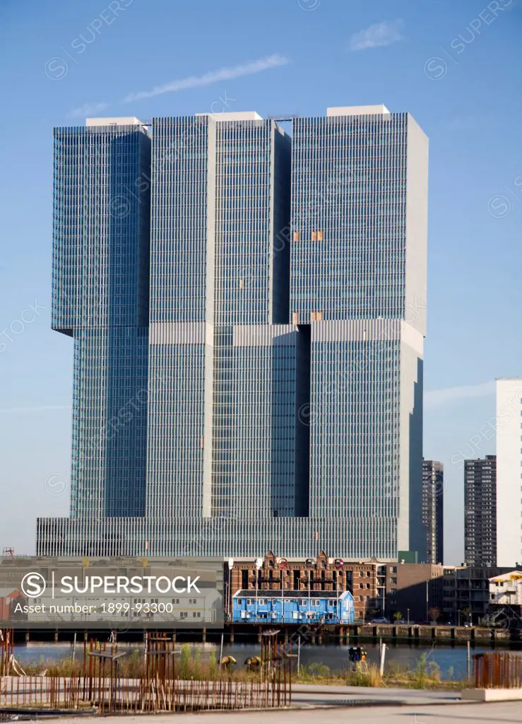 De Rotterdam building designed by architect Rem Koolhaas as a vertical city nears completion in August 2013 at Wilhelminapier, Rotterdam, Netherlands. (Photo by: Geography Photos/UIG via Getty Images)