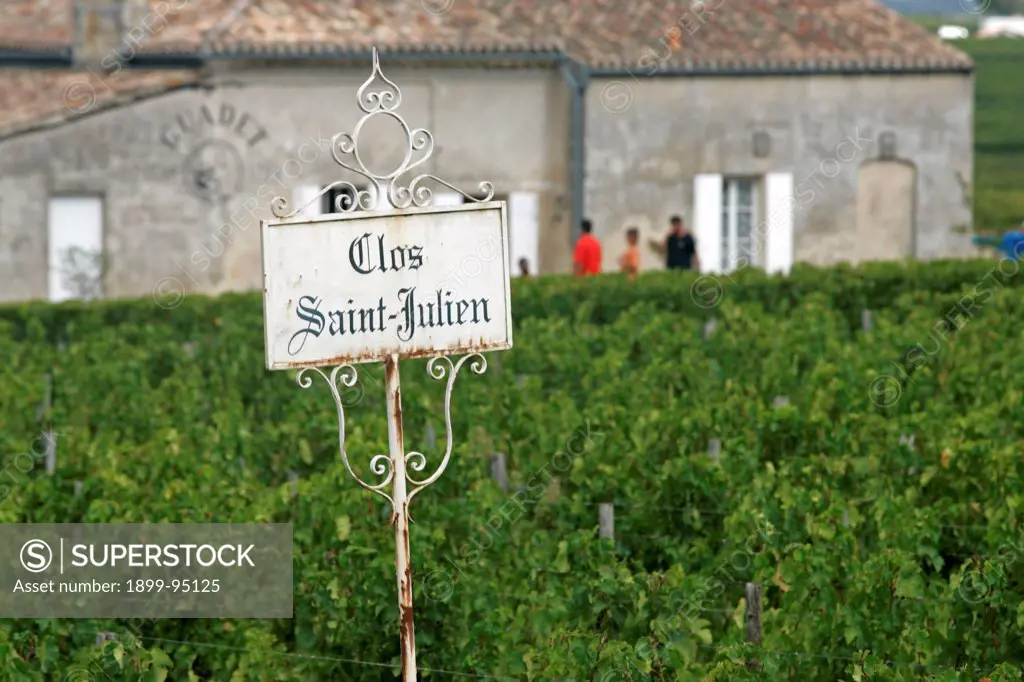 Clos St Julien sign Bordeaux vineyard town St Emilion France.  12/16/2009