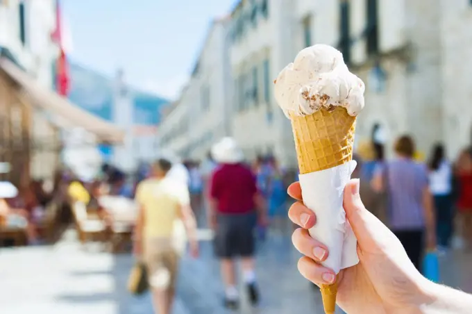 Tourist with an ice cream, Dubrovnik, Croatia