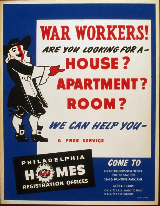 War workers! are you looking for a - house apartment room we can help you circa 1941-1943.
