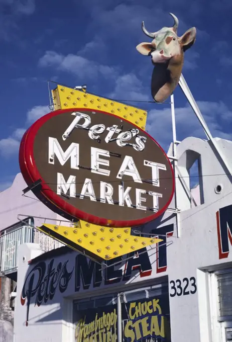 1970s America -  Pete's Meat Market, El Paso, Texas 1979. 