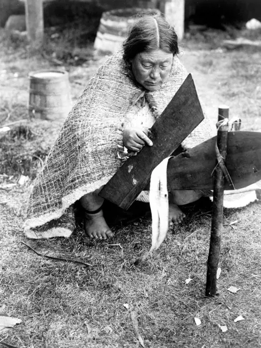 Edward S. Curtis Native American Indians - Preparing cedar bark--Nakoaktok ca. 1914. 