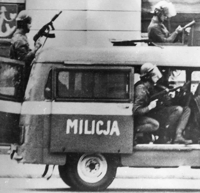 Police action in Poland during the martial law of 1981-1983. 