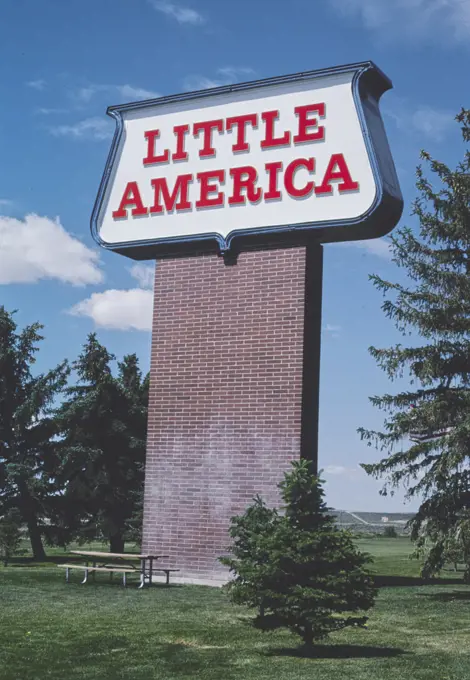 2000s United States -  Little America sign, I-80, Little America, Wyoming 2004. 