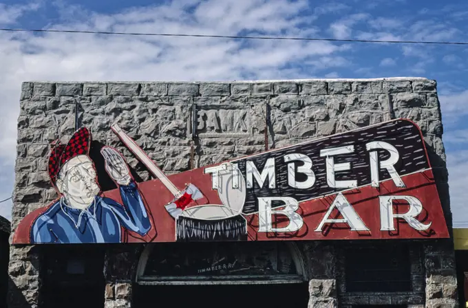 1980s America -  Timber Bar sign, Big Timber, Montana 1980. 