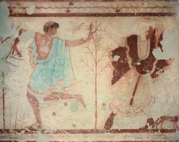 King and dancer from the Tomb of the Triclinium, 5th Century, encaustic painting,
