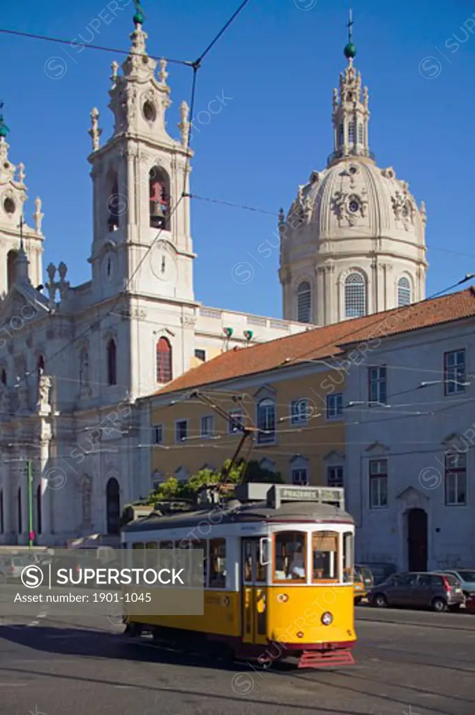 tram passing basilica da Estrela  bairro alto  Lisbon Portugal