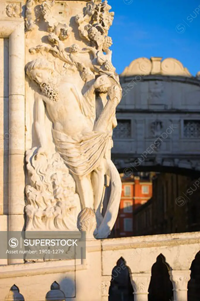 Sculpture of the Drunkeness of Noah on the Doges Palace Bridge of Sighs Venice Italy