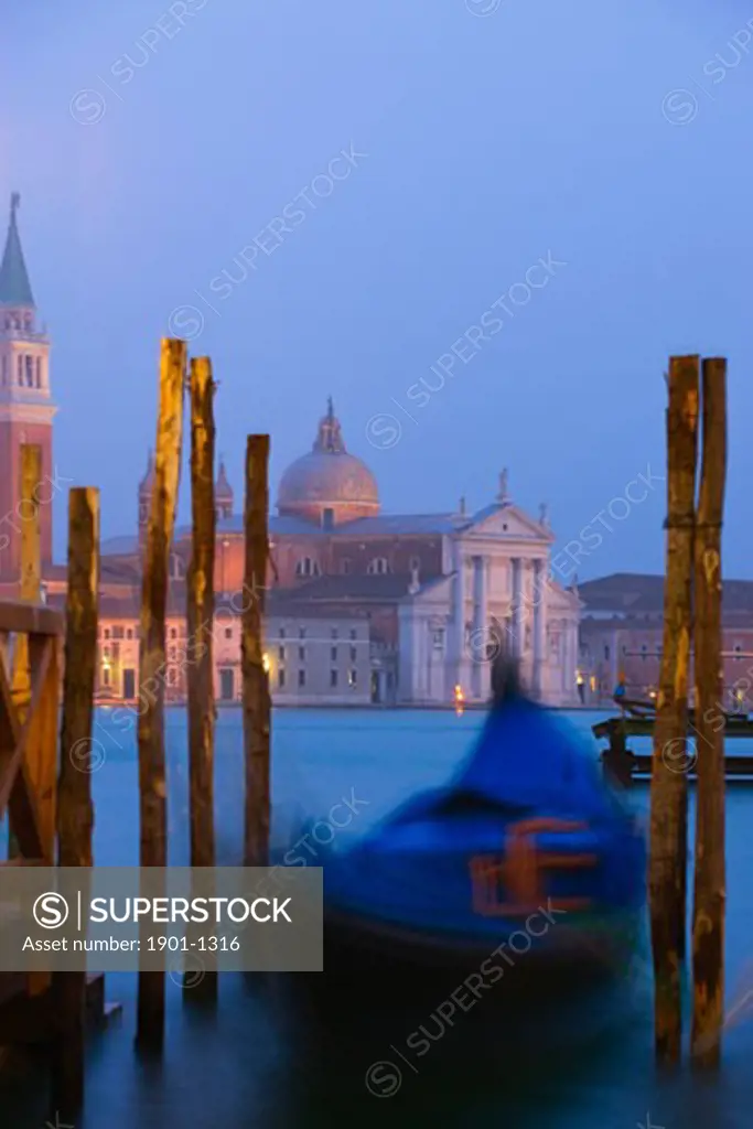 view to San Giorgio Maggiore from St Marks Square Venice Italy at twilight
