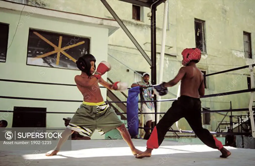 Cuba Havana boxing match between young boys at boxing club