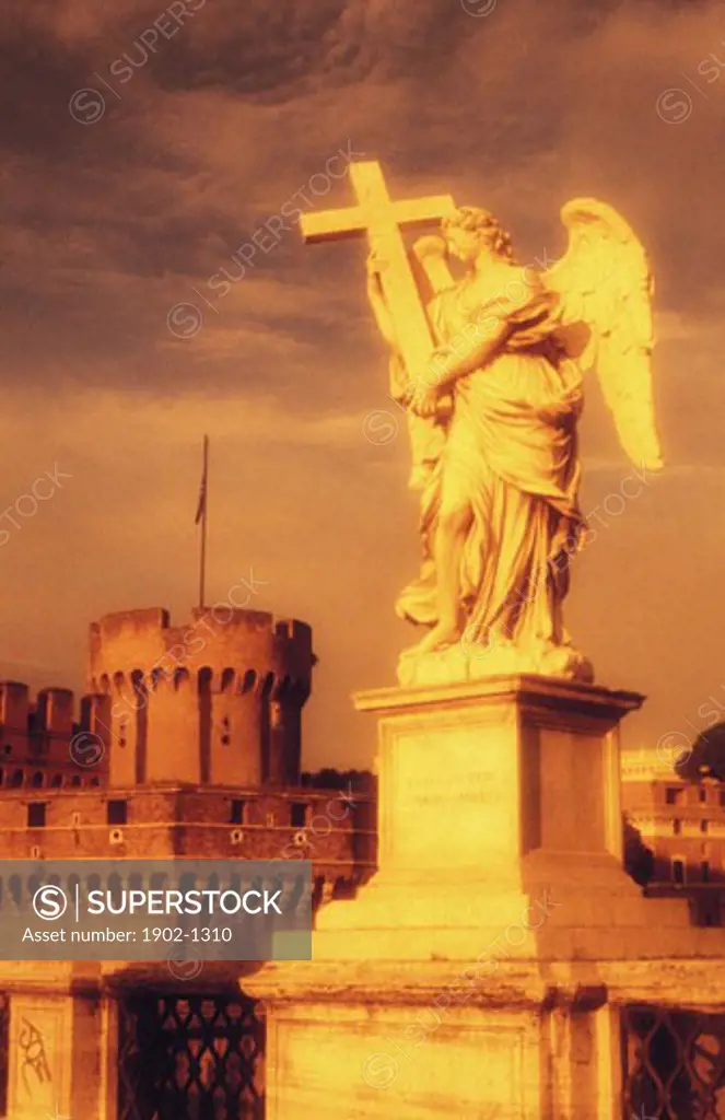 Italy Rome Ponte Sant Angelo and Castel San Angelo Statue of angel by Bernini