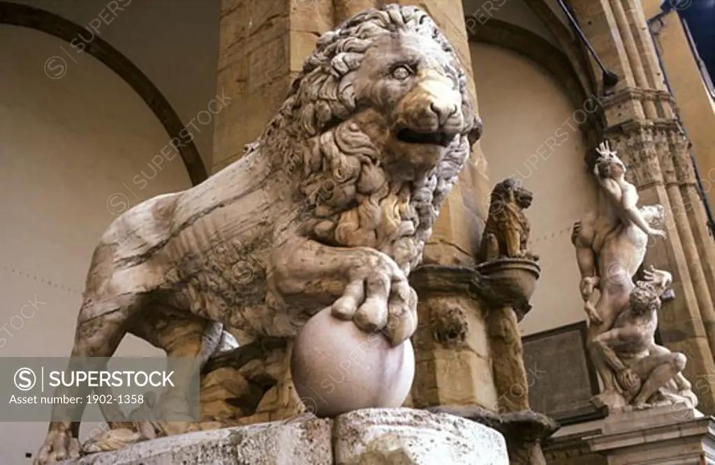 Italy Florence Loggia dei Lanzi Donatellos Marzocco the Lion symbol of Florence