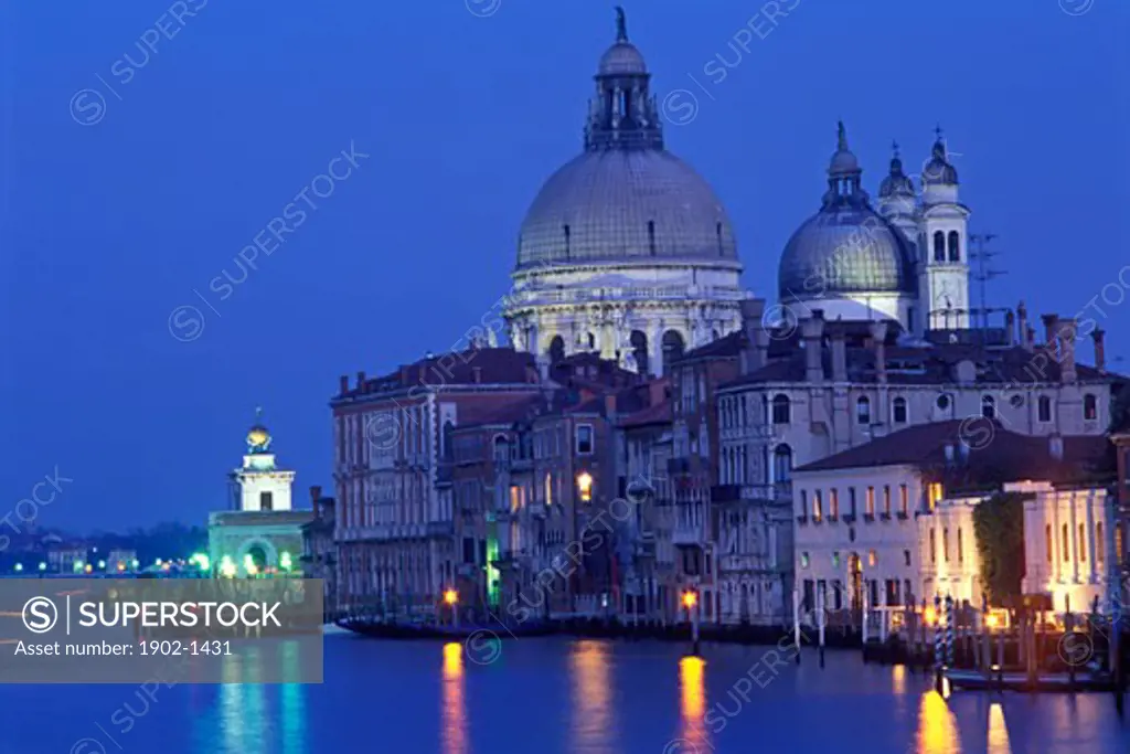Italy Venice The Grand Canal and Santa Maria della Salute at dusk