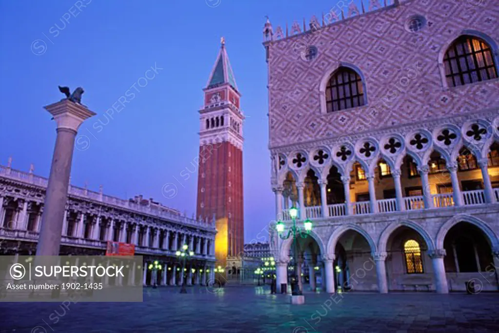 Italy Venice Piazzetta San Marco with a view of the Doges Palace the Campanile and the Column of San Marco