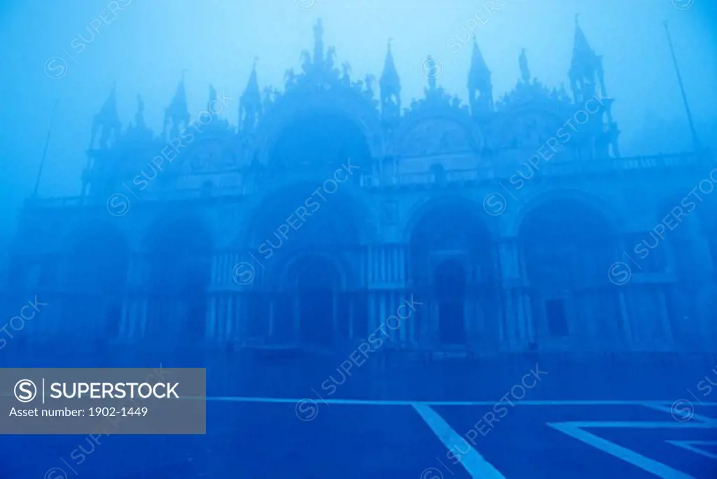 Italy Venice Basilica San Marco in the fog in blue tones