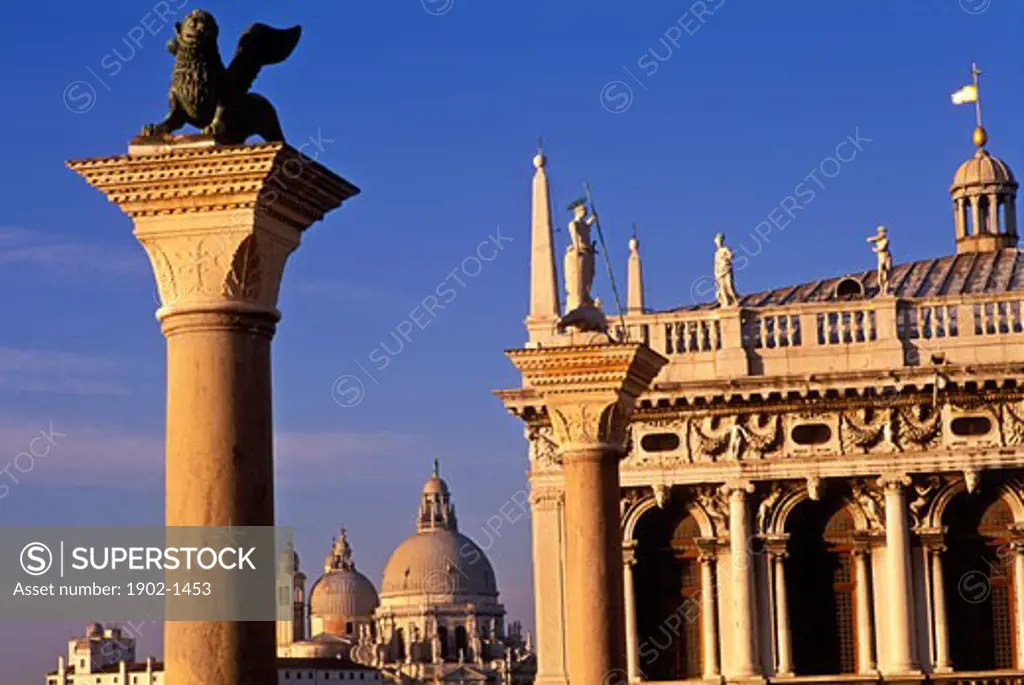 Italy Venice The Columns of San Marco and San Teodoro and Santa Maria della Salute Piazzetta San Marco