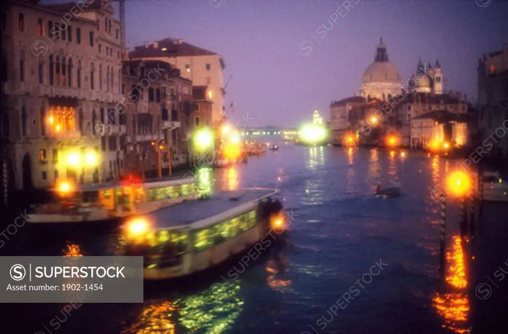 Italy Venice The Grand Canal and Santa Maria della Salute with vaporetto traffic