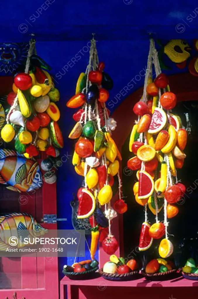 Mexico Quintana Roo Yucatan Peninsula Playa del Carmen colorful paper mache fruits and vegetables