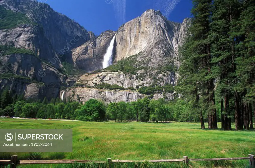 USA California Yosemite National Park Upper and Lower Yosemite Falls