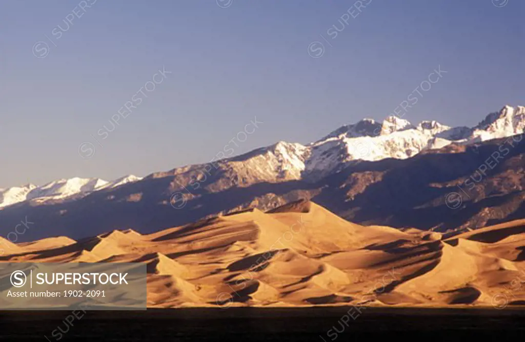 USA Colorado Great Sand Dunes National Park sand dunes with  Sangre de Cristo Mountains in the background