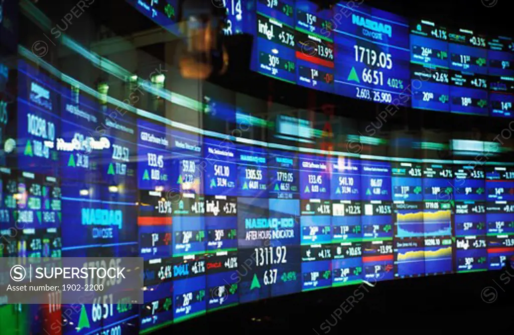 USA New York City NASDAQ monitors