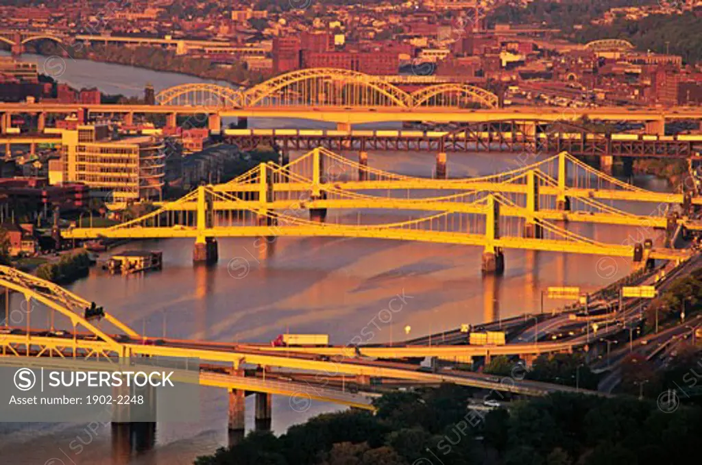 USA Pennsylvania Pittsburgh bridges spanning the Allegheny River