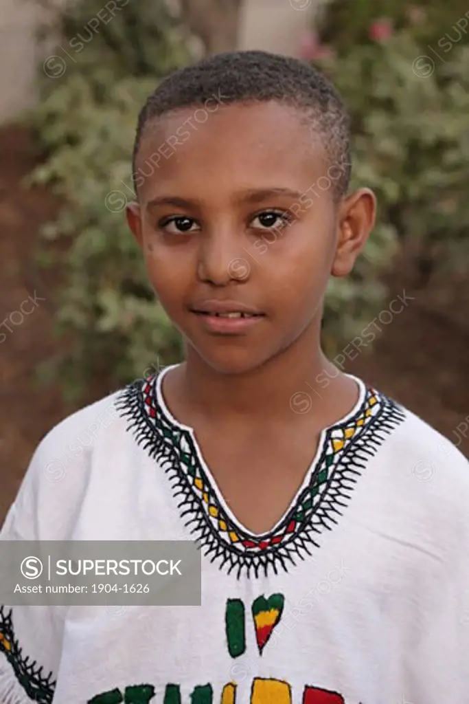 Ethiopian Jewish boy in traditional outfit
