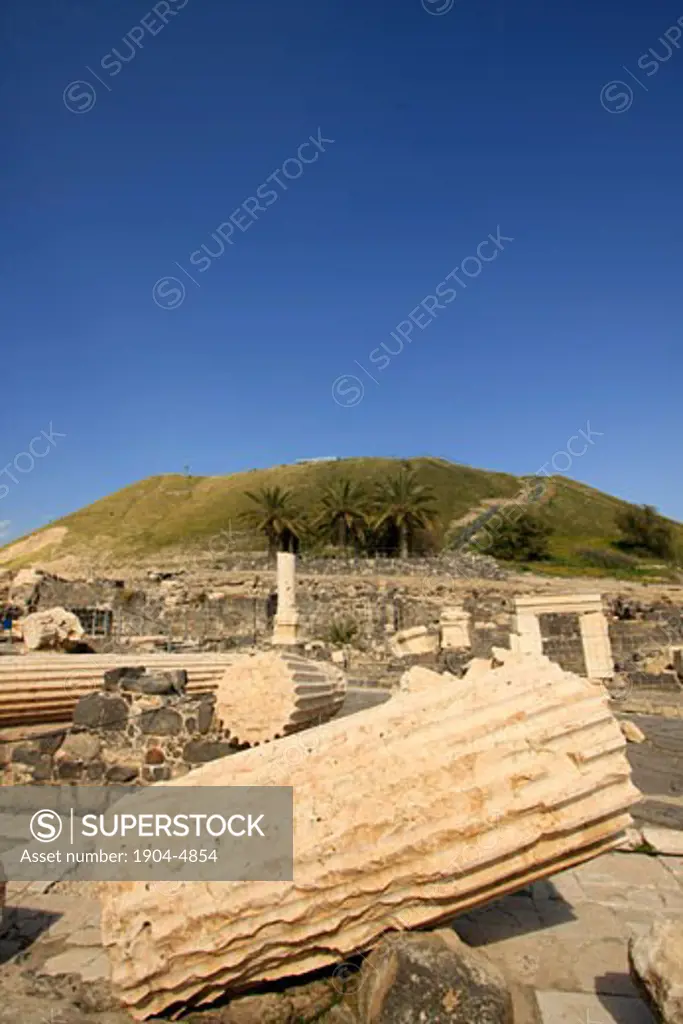 Ruins of the Roman-Byzantine city Scythopolis Tel Beth Shean is in the background