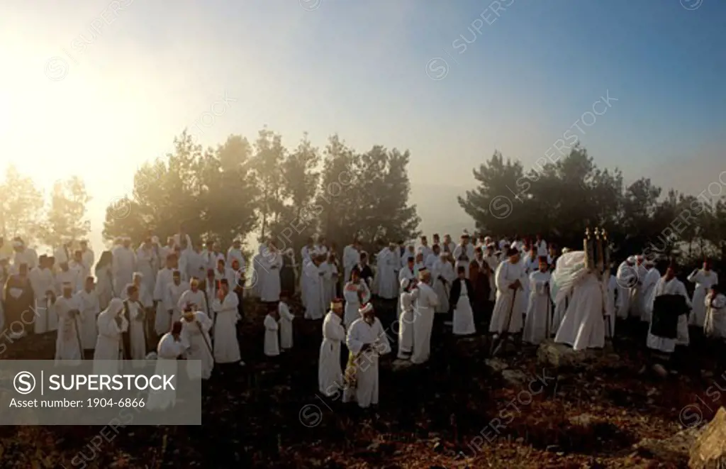 Samaritan pilgrimage To Mount Gerizim raising the Torah scrolls