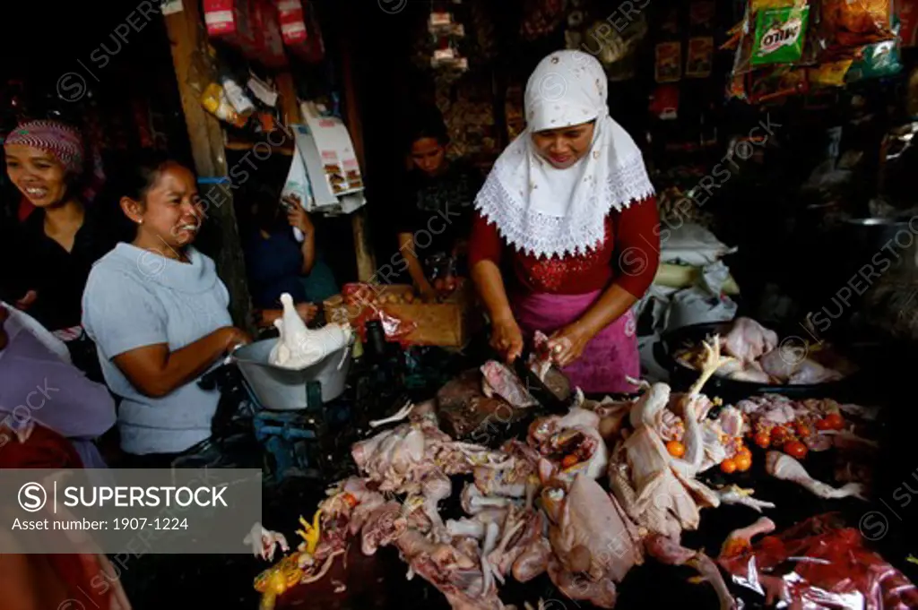 A musulmane butcher at the market of Jogiakarta Java Indonesia