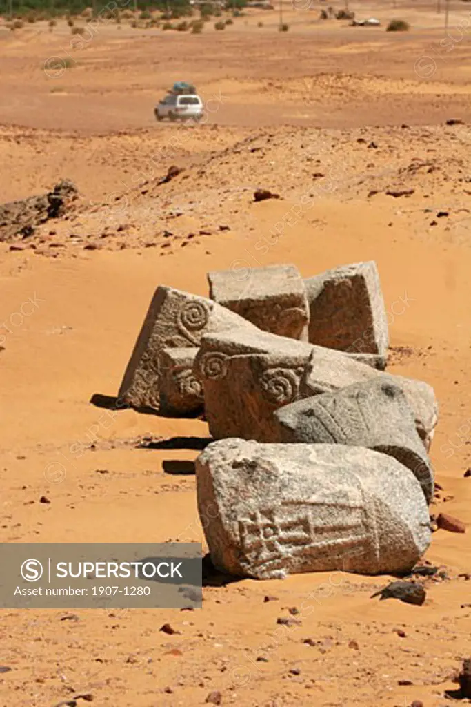 Ruins of a temple on the edge of the Nile river  in the Old Dongola area  centrer of Nubia