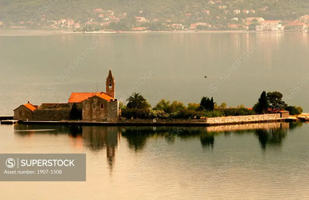 In the Kotor gulf  area of Herceg Novi  a village and a church on an island
