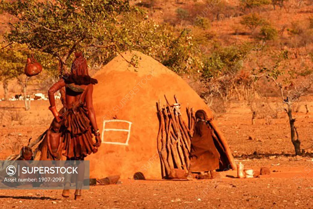 In a Himba village  close to the boarder of Angola  in the Kunene river country  near Epupa falls