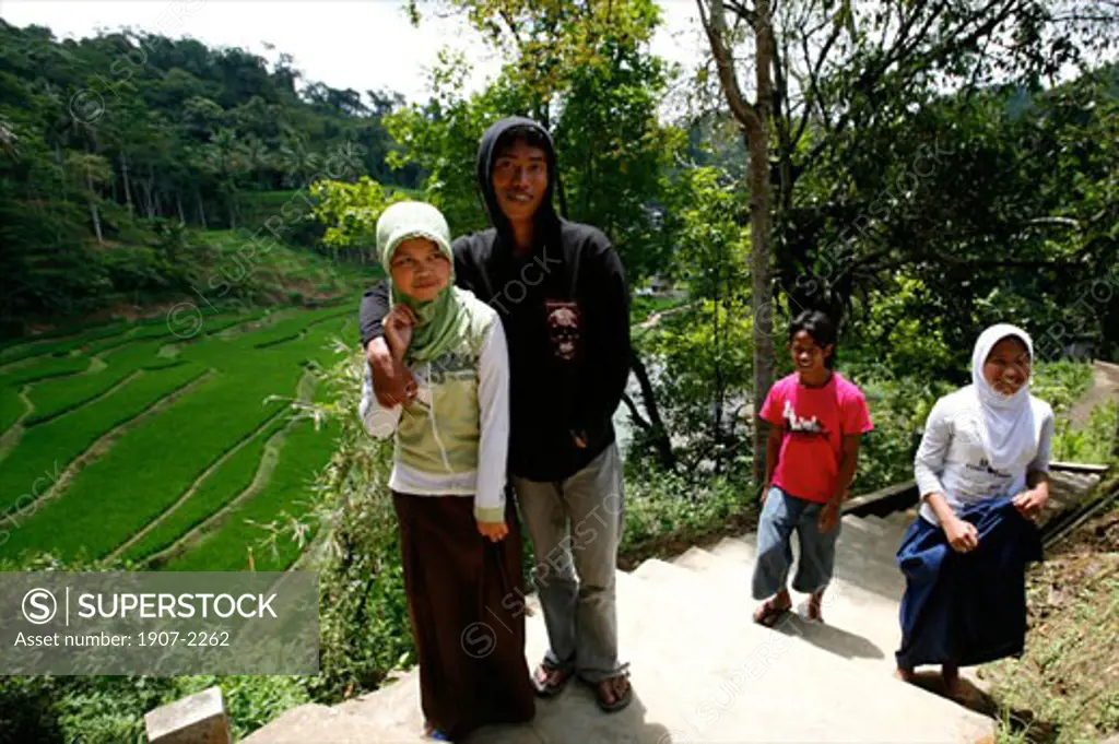 Some teenagers in a sundanese village close to Jogiakarta Java Indonesia