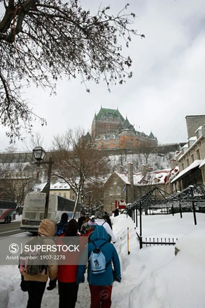 Some pupils on the Cours Champlain in the backyard the Chateau Frontenac Quebec City Quebec