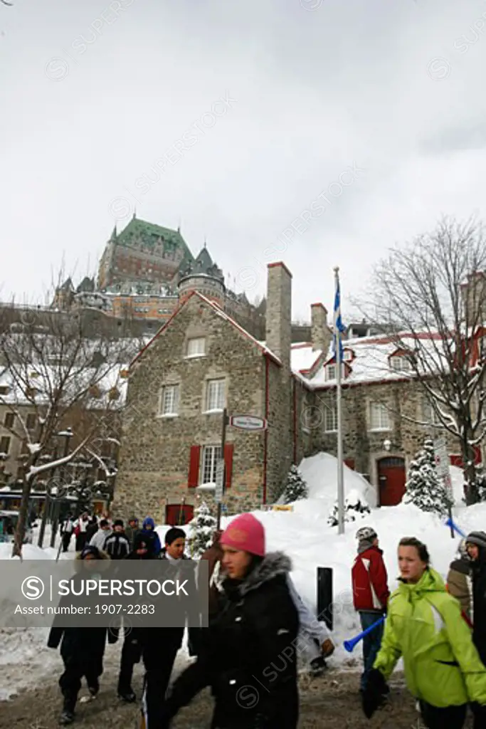 Some pupils on the Cours Champlain in the backyard the Chateau Frontenac Quebec City Quebec