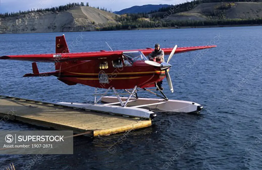 A seaplane ready to take off on the Whitehorse lake Yukon