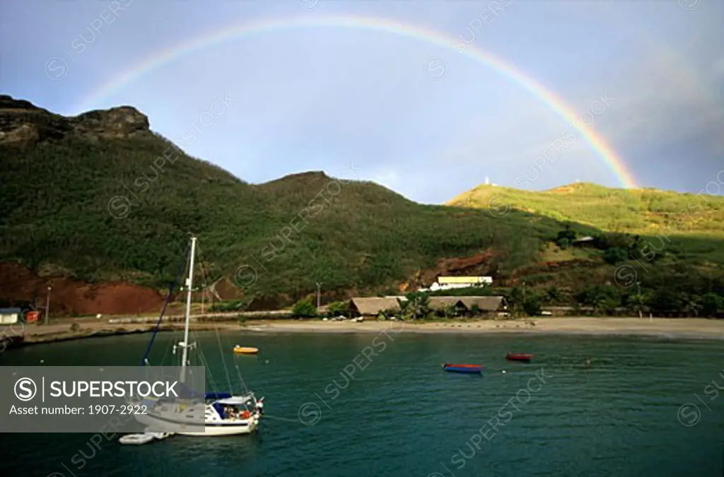 A rainbow on the Hakatehau bay Ua po island Marquises islands