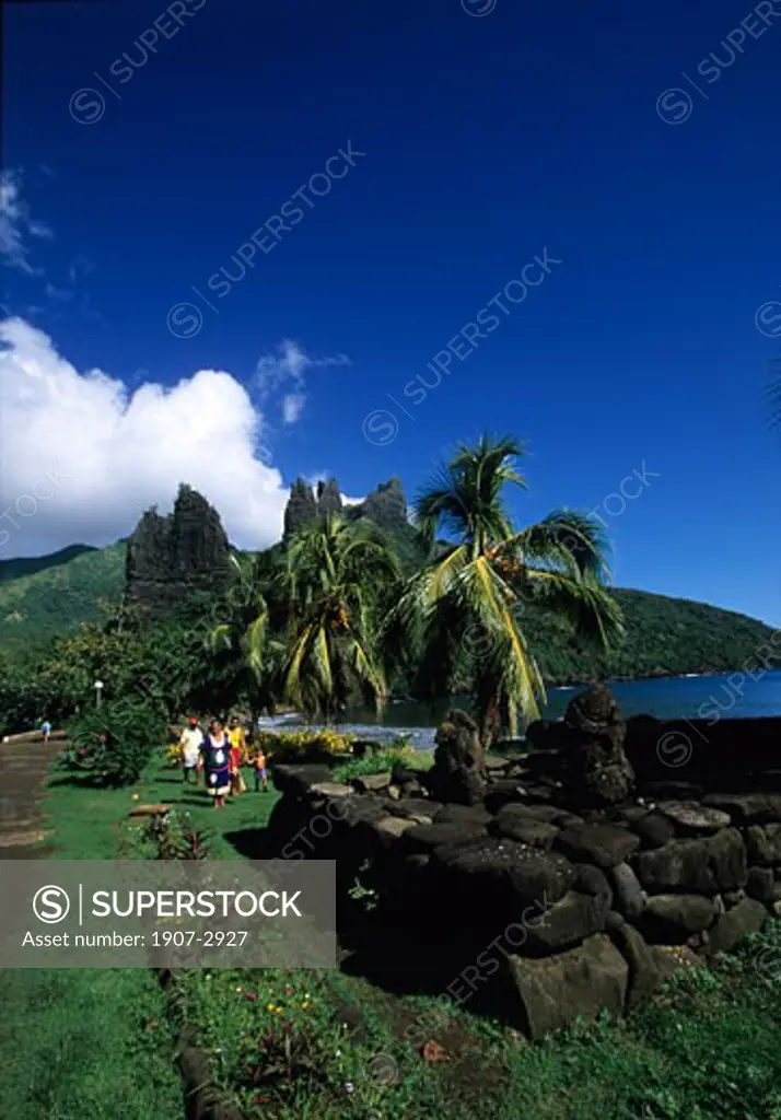 A Meae along the bay of Hanaho Nuku Hiva island Marquises islands