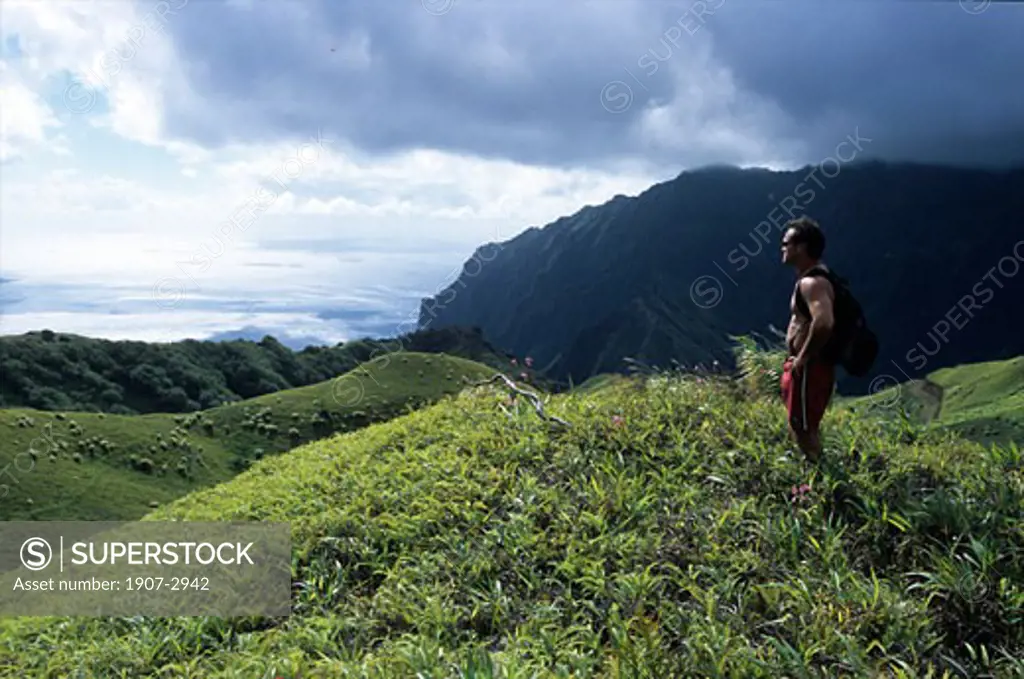 Sightseeing on the mountains of Hanavave from the trail going to Hanavave village Fatu Hiva Marquises islands
