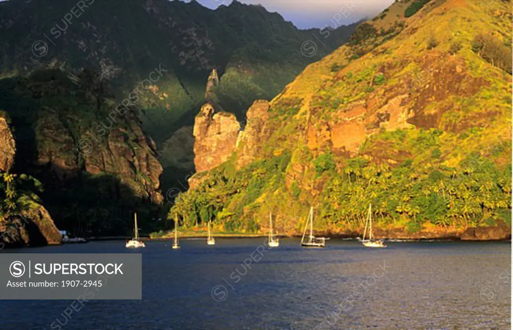 In the Hanavave bay sightseeing on the mountains Fatu Hiva Marquises islands