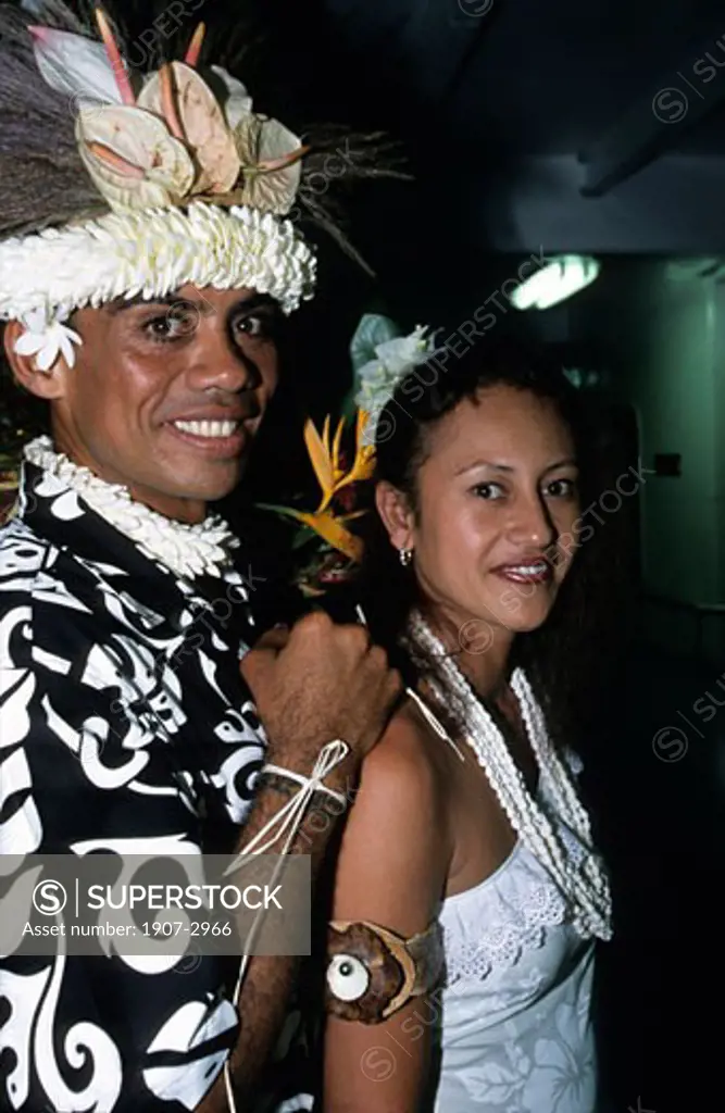 Two members of the crew during the last day celebration on the Aranui Marquises islands