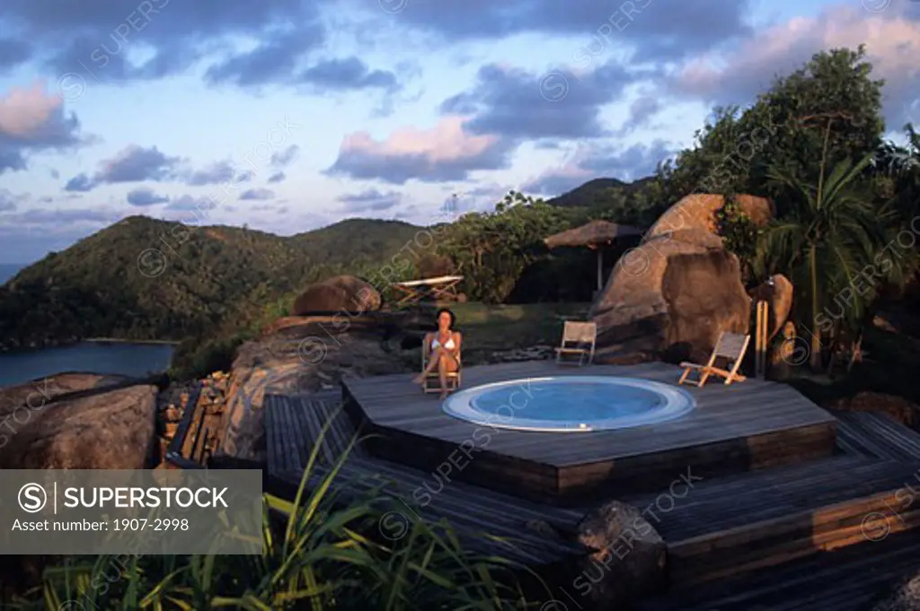 Seychelles  Praslin  at the  Chateau de Feuilles  the jacuzzi on the cliffside  is one of the most beautiful of the archipel