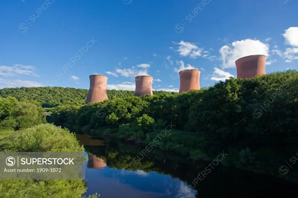 Ironbridge Power Station Cooling Towers on the banks of the River Severn in late evening summer light Shropshire England United Kingdom GB Great Britain British Isles Europe EU