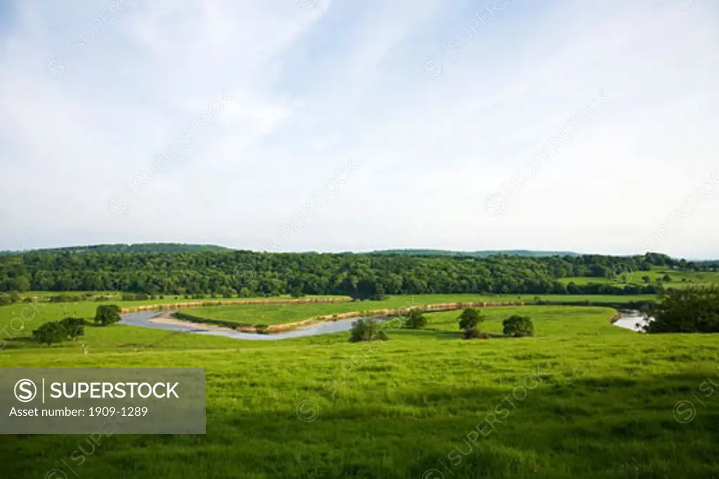 River Severn meanders and loops in meadows near Leighton Ironbridge on a sunny summers day Shropshire England United Kingdom GB Great Britain British Isles Europe EU