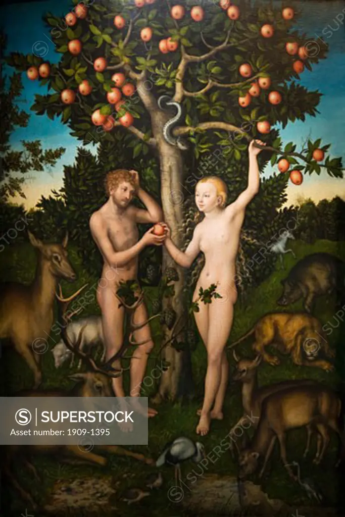 Adam and Eve by Lucas Cranach the Elder 1526 Courtauld Institute Gallery interior Somerset House London England