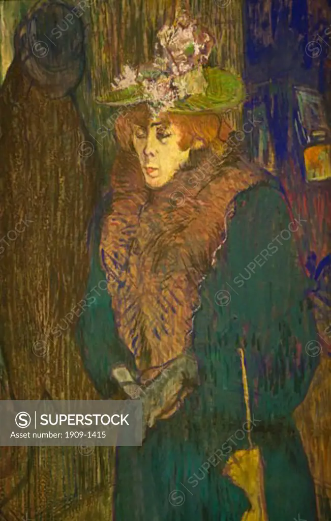 Jane Avril in the entrance to the Moulin Rouge by Henri de Toulouse-Lautrec circa 1892 Courtauld Institute Gallery interior Somerset House London England