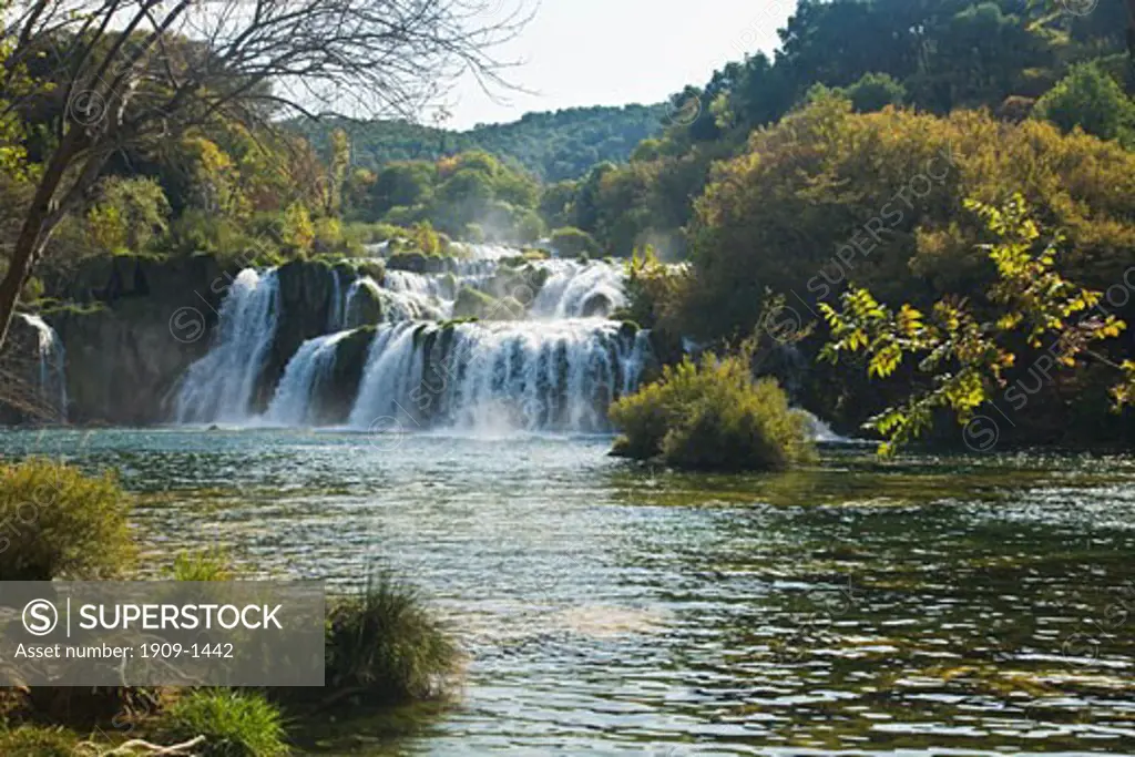 Skradinski Buk waterfalls on the River Krka in autumn sunshine Krka National Park Dalmatia Croatia Europe
