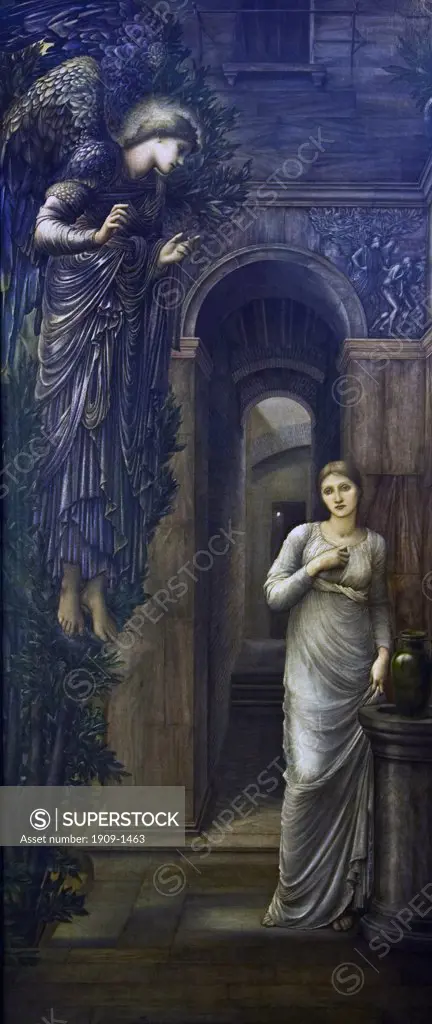 The Annunciation 1876 painted by Edward Coley Burne-Jones in the interior of the Lady Lever Gallery in Port Sunlight Model Village Wirral Peninsula Merseyside England UK United Kingdom GB Great Britain British Isles Europe EU